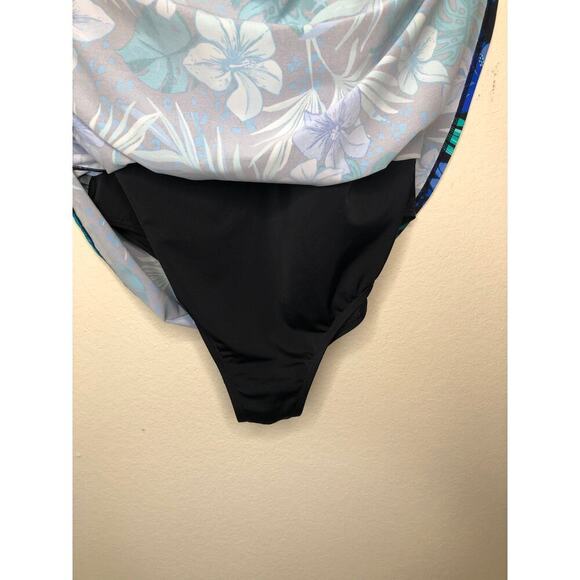 Swimsuits For All Plus Sz 26 Blue Hawaiian High Neck Wrap Swimdress Beach - Picture 4 of 16